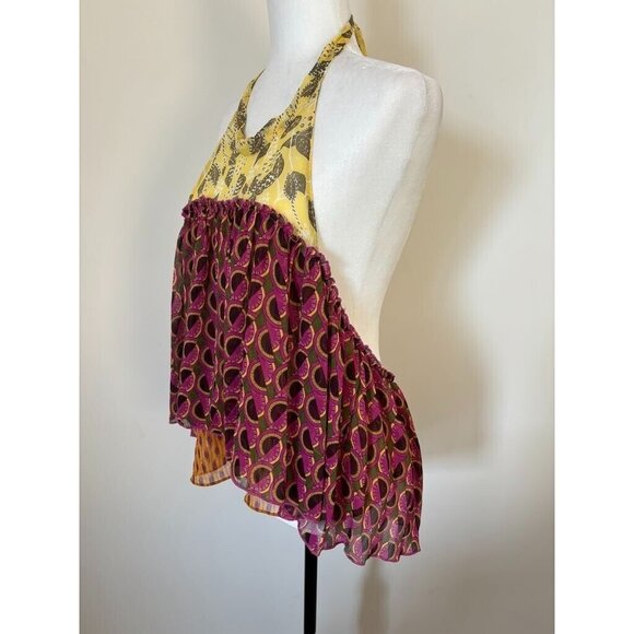 NWT ZARA Halter Top Chiffon Size Medium Backless Geometric Floral Print Boho - Picture 6 of 9